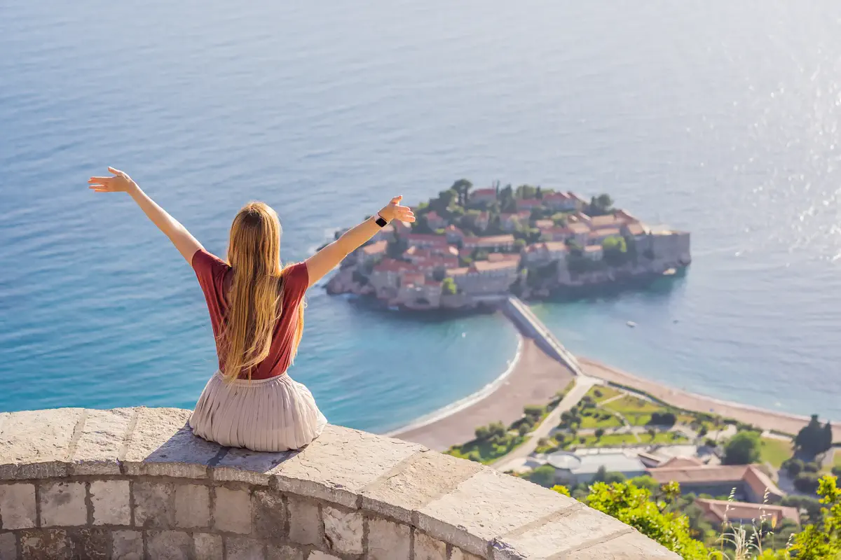 View over Sveti Stefan and the Adriatic coast